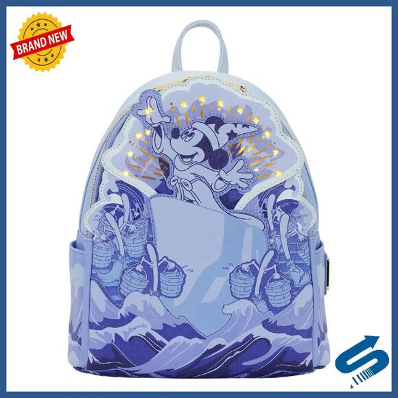 Light Up Mini Backpack Faux Leather Adjustable Straps 9x10.5x4.5in